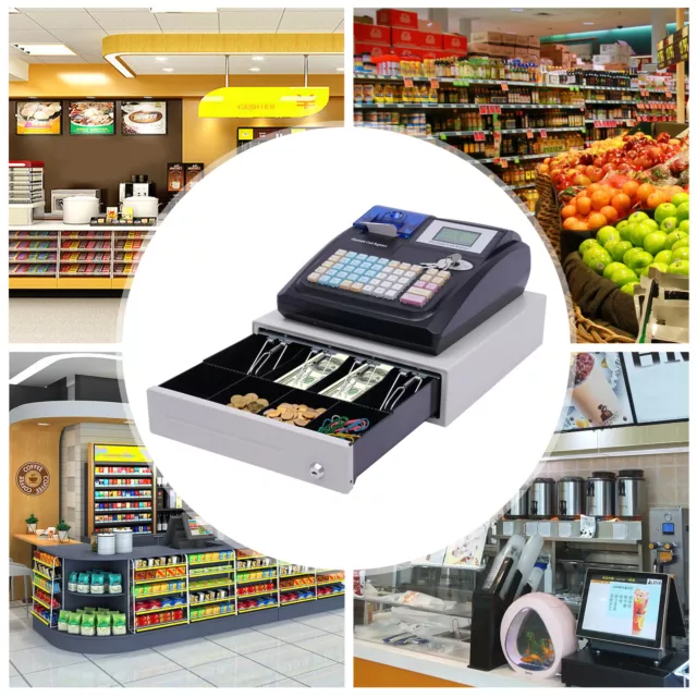 Electronic POS System Cash Register w/ 48 Keys, 8 Digital LED Retail/Restaurant