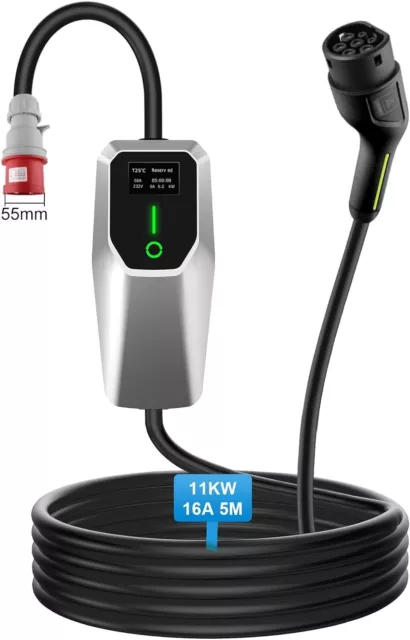 AWESAFE Cavo Tipo 2 EV Charger, Cavo di Ricarica con Display e Spina Rossa CEE