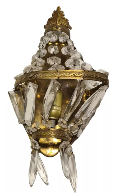 Ancien Lustre Cristal Style Empire Montgolfière Bronze Pampilles Murale Sconce