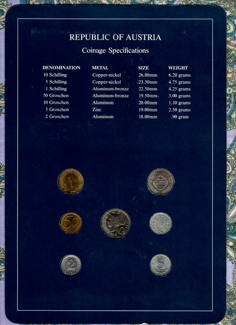 Coin Sets of All Nations Austria 1986-1989 UNC 2,5 groschen 1986 1.9.89 2