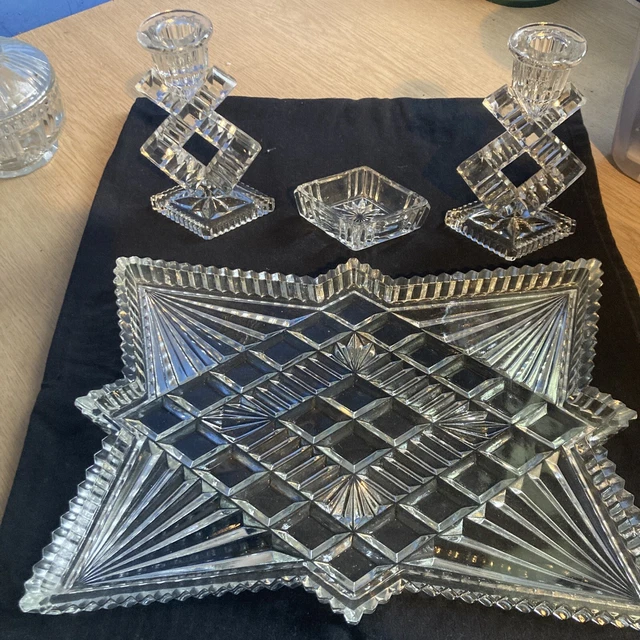 VINTAGE ANTIQUE GLASS Dressing Table Vanity Set Art Deco £4.20