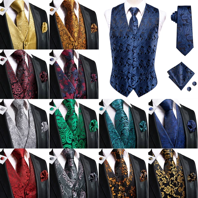 Mens Formal Wedding Waistcoat Floral Paisley Suit Vest Slim Tuxedo Silk Tie Set