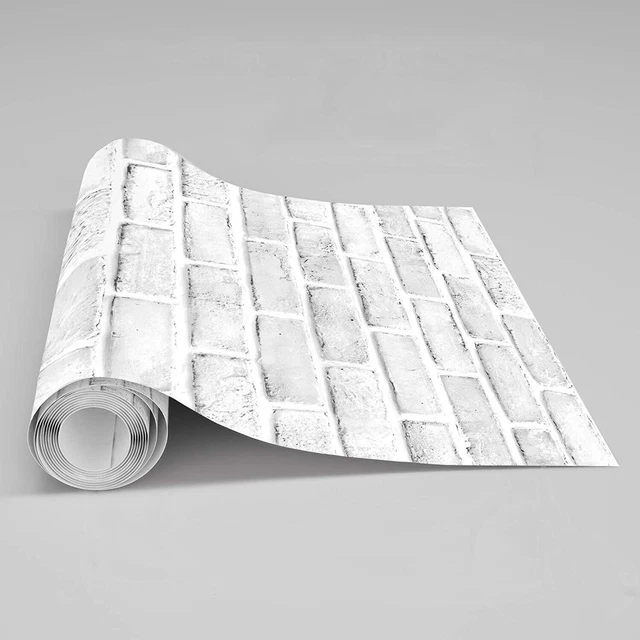 Papel pintado de ladrillo blanco (gris) - patrón de textura sintética 3D | 17,71 pulgadas × 78,7 pulgadas