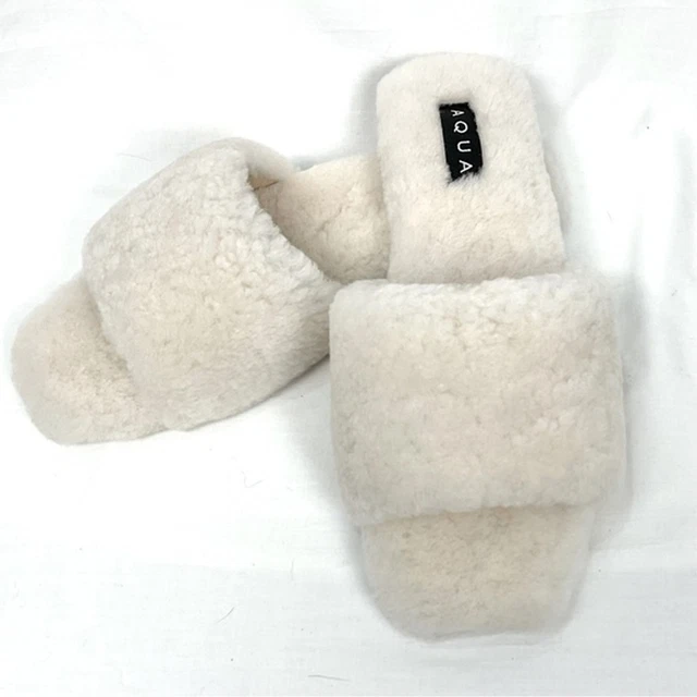 Aqua Womens Ivory Cushioned Snowy Square Toe Slip On Slippers 8.5 M New