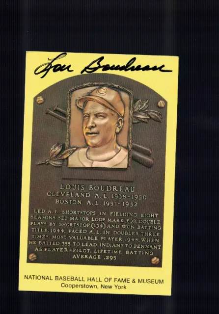 Lou Boudreau Cleveland Indians Signed Gold HOF Plaque Postcard W/Our COA
