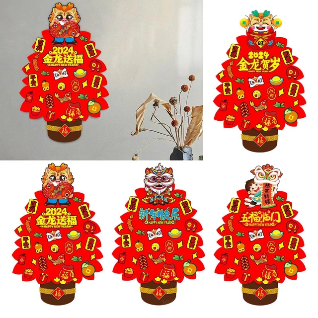 Suspensions Sapin Noël En Bois - Set De 6 - Design Moderne Bordeaux/Blanc - Fourrure Pelucheuse