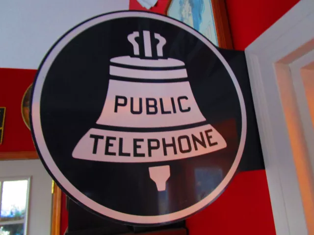 Vintage Double Sided Bell Telephone Public Phone  Metal Flange Sign