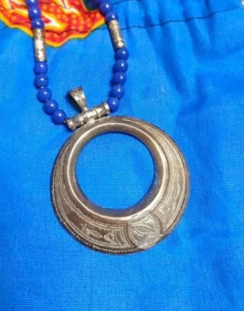 Collier Africain éclipse en métal argenté, Collier ethnique du mali argent