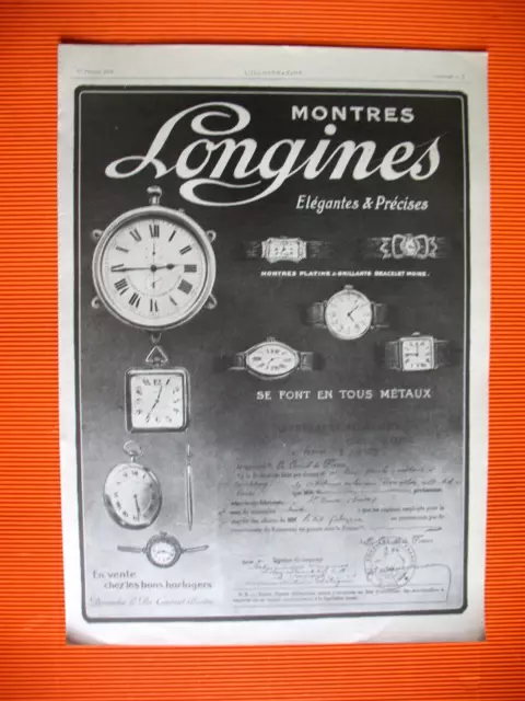 Publicite De Presse Longines Montres En Tous Metaux Elegantes Precises Ad 1916