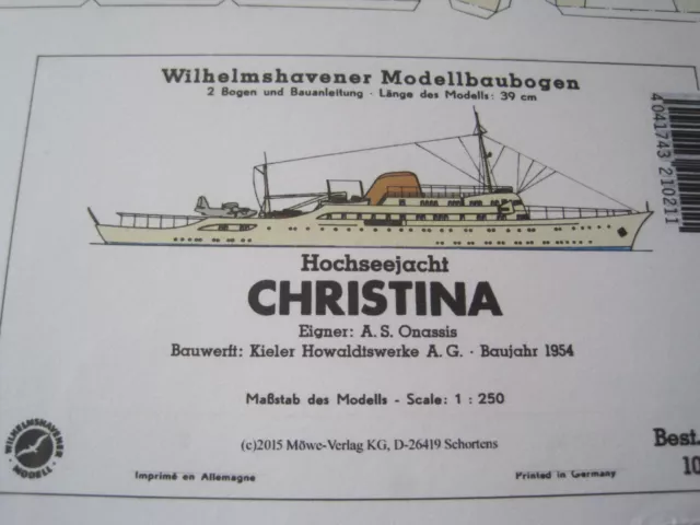 Christina Hochseeyacht Yacht Schiff Wilhelmshavener Modellbaubogen Kartonmodell