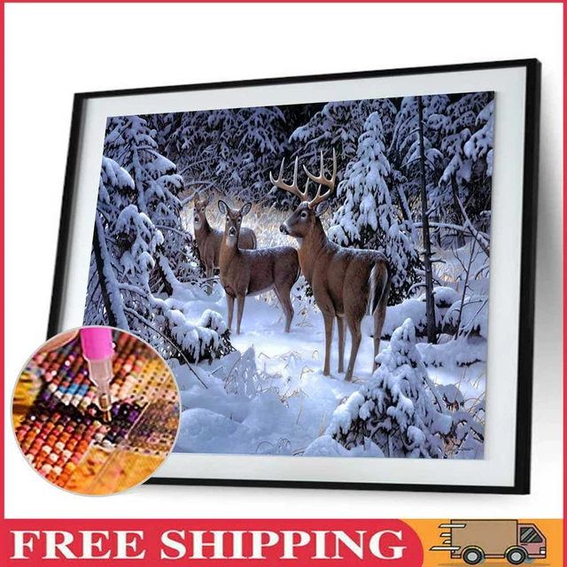 DIY-5D voll Diamanten Stickerei Schnee Hirsche Elk Runde Diamant Malerei Cross