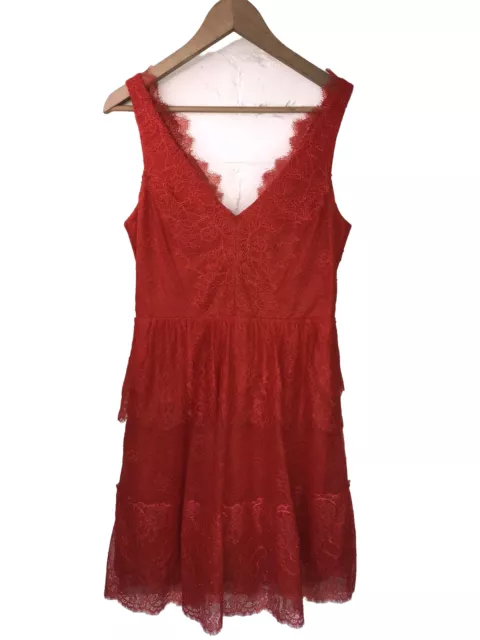 BCBG MAXAZRIA Pretty Layered Poppy Red  Lace Sleeveless Dress (size M) RRP £318