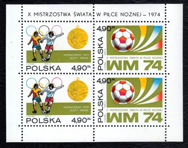 Poland 1974 World Cup Soccer Championships Olympics Mint MNH MS SC 2037a CV $12