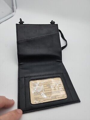 Black Leather Passport Travel Lanyard Pen ID Holder Neck Strap Thin Organizer