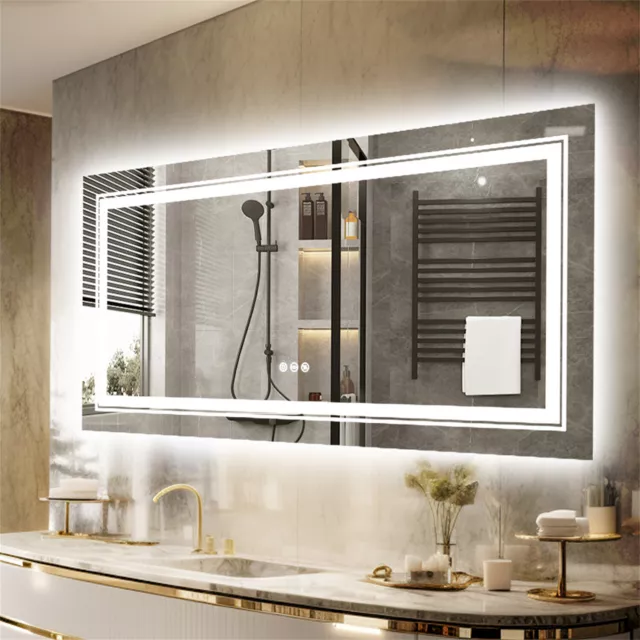 LUVODI Dual Light LED Bathroom Mirror Defog Dimmable Shatterproof Aluminum Frame
