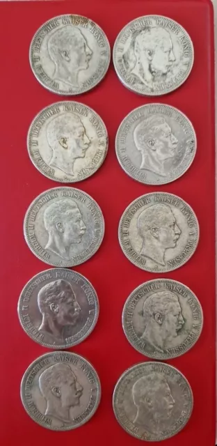 10 X 5 Mark Silbermünze Preussen Kaiser Wilhelm II JAEGER 104  Id-4