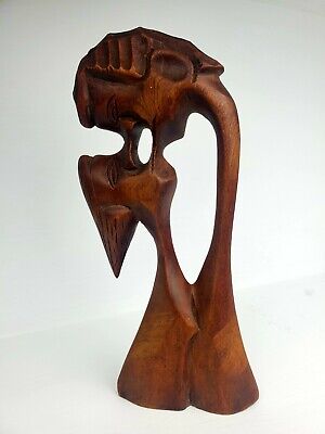 Hand Carved Wood African Art Tribal Figurine Figure Of A Couple Kissing folk art