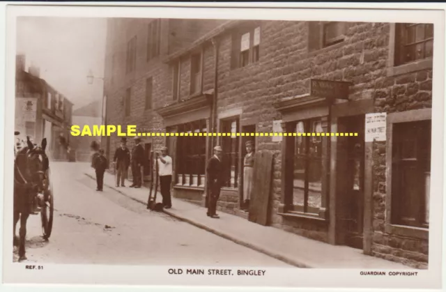 Bingley C1910 Real Photo Old Main Street Scene Shops, Postboy Yorkshire postcard