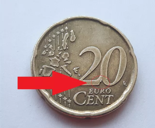 20 Euro Cent Münze 1999 Spanien Fehlprägung