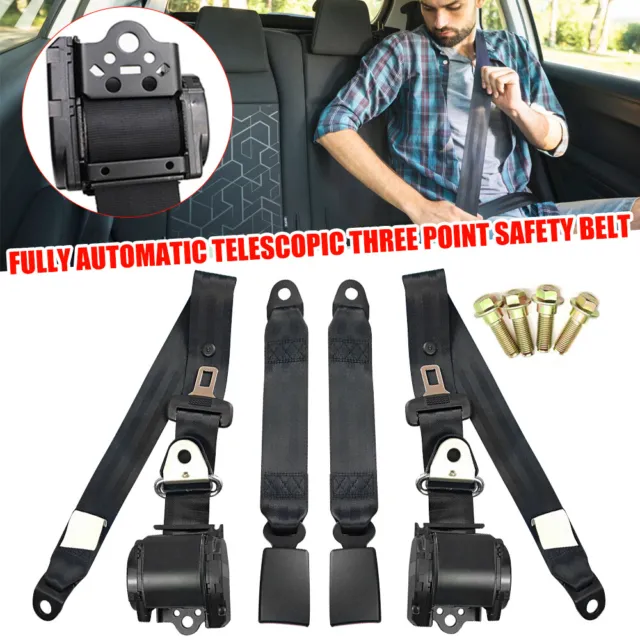 2 Set 3 Point Retractable Car Safety Seat Belt Lap Diagonal Belt Adjustable band
