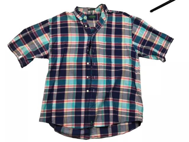 Vintage Blue & Red Plaid Check Short Sleeve Izod Shirt Size L