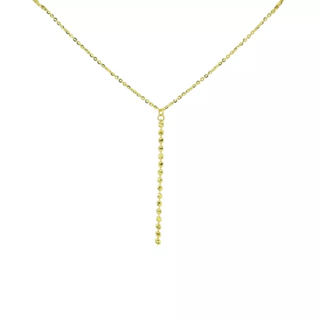 14K or Jaune Italien Chaîne Coupe Diamant Perles Délicat Lariat Collier Y