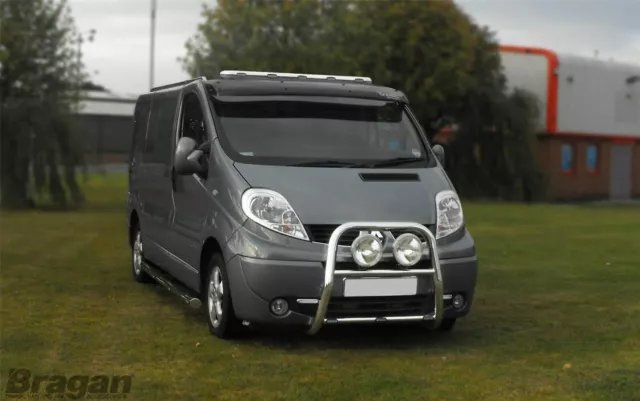 Roof Bar A + LEDs To Fit Renault Trafic Flat Low 2002-2014 Front Stainless Steel