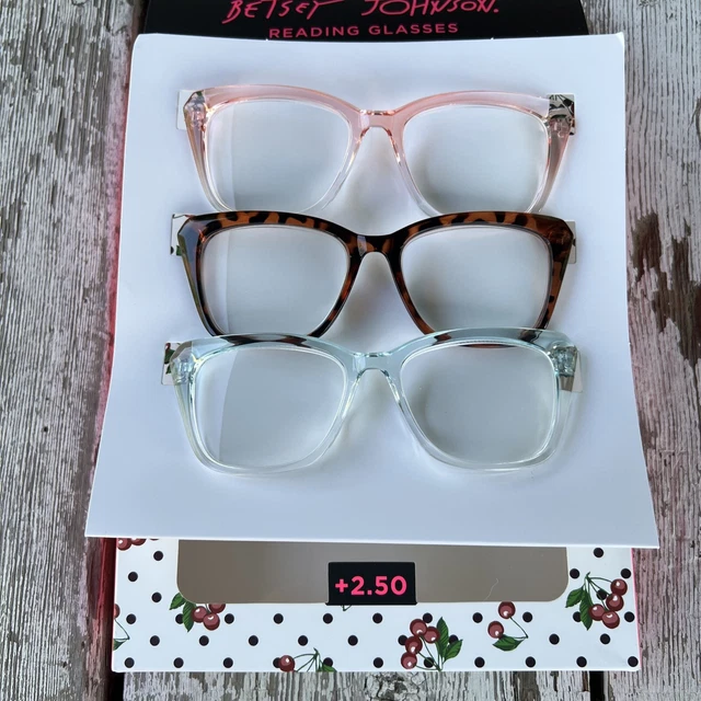 Gafas para lectores BETSEY JOHNSON ❤️3 piezas ROSA, TORTUGA, AZUL +2,50