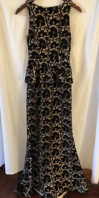 Alice + Olivia Jae Velvet Peplum Open Back Gown Black Beige New 4 $895 3