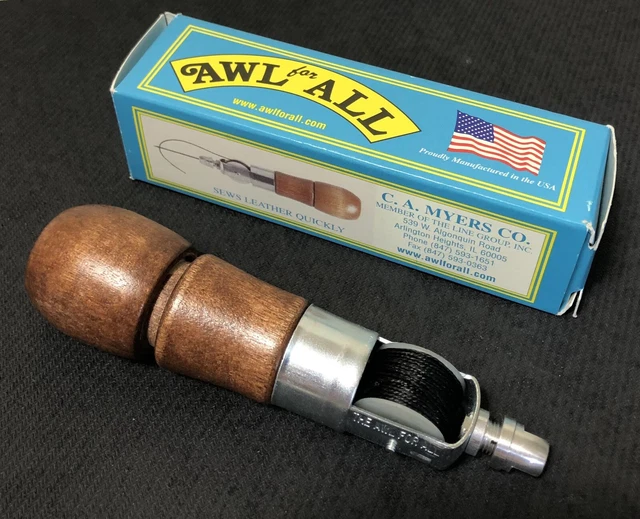 Awl for All C.A. Wl de herramienta de costura de cuero Myers Co con mango de madera y caja Usado en excelente estado