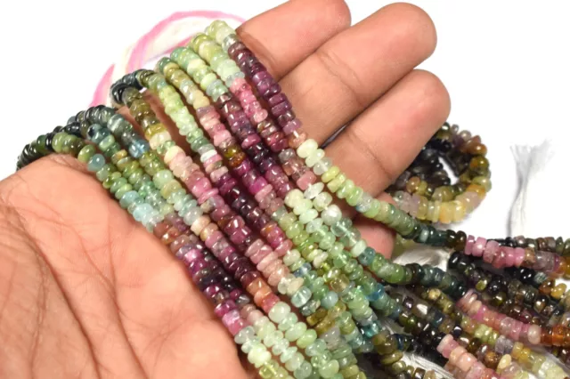 4-6MM A++ Multi Watermelon Tourmaline Gemstone Smooth Heishi Beads 12" Strand