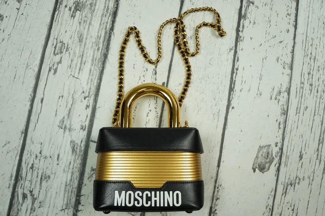 Used  Moschino H&M HM MTV Patent Shoulder Bag Chain Black Gold