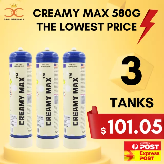 FREE METRO EXPRESS - 3 x CREAMY MAX 580g TANK CREAM CHARGERS CREAMY FLAVOUR