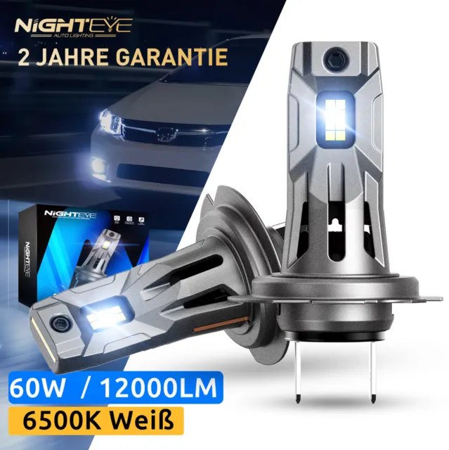 NIGHTEYE LED H7 60W Scheinwerfer 12000LM 6500K Weiß Fern/Abblendlicht Halogen 2x