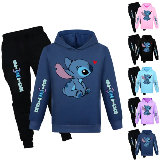 New Kids Lilo and Stitch Tracksuit Set Girls Boys Hoodie Trousers Top Loungewear