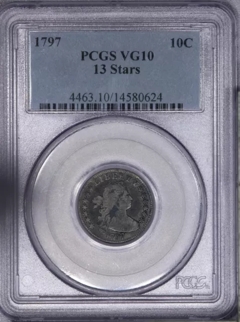 1797 Draped Bust Dime 10c PCGS VG10 - 13 Stars - Sweet original coin! LB