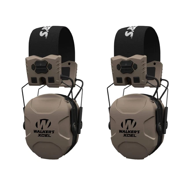 Walker's Xcel 100 Digital Electronic Ear Protection Headphones, Tan (2 Pack)