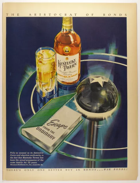 Vintage 1943 Large Magazine Print Ad: KENTUCKY TAVERN WHISKEY - WWII