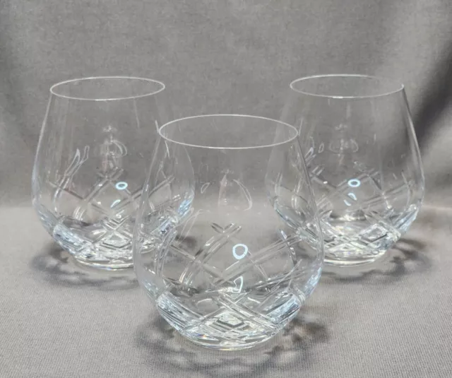 Crosshatch Cut Crystal Stemless Wine Glasses Brandy Snifters Set of 3 Tumblers