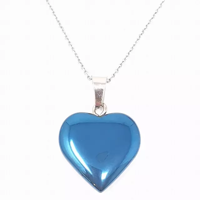 Blue Hematite Necklace Love Heart Pendant Gemstone 925 Sterling Silver