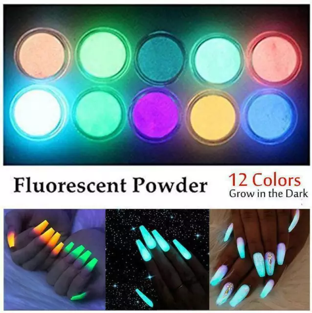 Glow In the Dark 12 Colors Acrylic Luminous Fluorescent Powder Nail Art Pigment