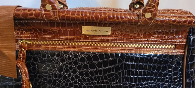 SAMANTHA BROWN Croco-Embossed Carry On Navy Blue Overnight Bag / Satchel 2