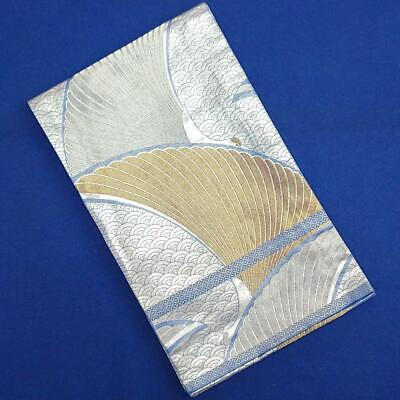 Japanese Kimono Maru OBI 422×32.5cm Blue Silver Crane traditional belt New #1