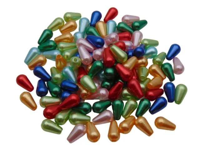 100 Pcs Mix Colour Acrylic Faux Pearl Teardrop Beads 10mm x 6mm Jewellery A48