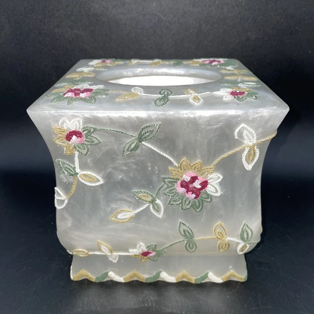 Pearl Like-Acrylic Beautiful Embroidered Tissue Square 6.25” Box Cover-Unused