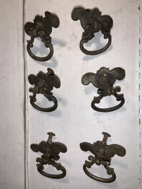 Lot of 6 Vintage KBC Hardware Ornate Dresser Handle Pulls Woodworking Repurpose