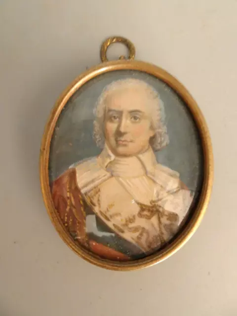 Miniature ancienne.Portrait d'homme .Peinture,époque XVIII° - XIX°.