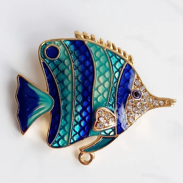 Blauer Fisch Emaille Brosche, Engel Fisch Vintage Look Sea Life Ozean Pinsel Pin