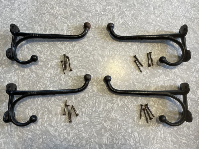 Lot 4 Vtg Dbl Horse Harness Hooks Iron 8” Coat Barn Tack Heavy Duty Ball Top Set
