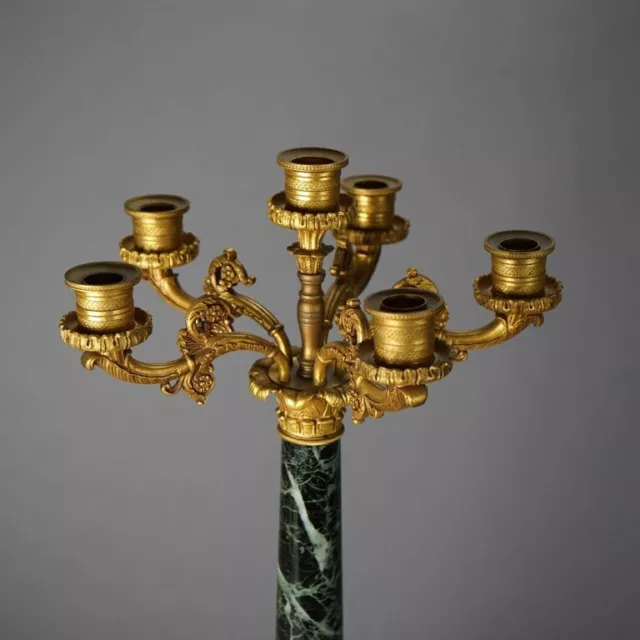 Antique Pair of French Empire Gilt Bronze & Marble Candelabra19th C 2